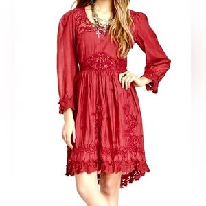 Free People Montana Dress Size 6 Color Burgundy, Laced embroidered retailed $169